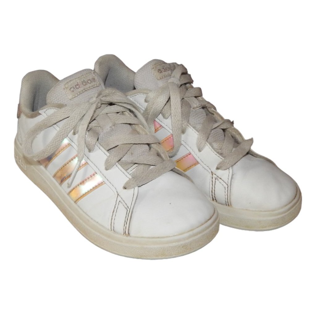 ADIDAS girls size 1 Grand Court Pro casual low top white and iridescent sneakers